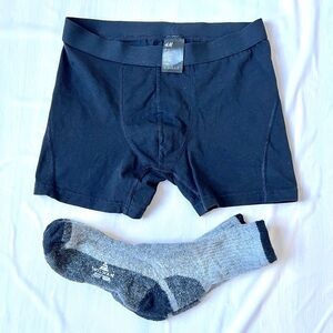H&M black boxer briefs cotton men's M and Wigwam wool blend crew socks Grey L
